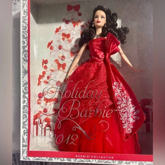 2012 Holiday Barbie Collector Doll Brown Black Brunette Hair Red Dress W3538 NEW